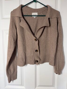Pink Rose Taupe Button-Front Collared Cardigan